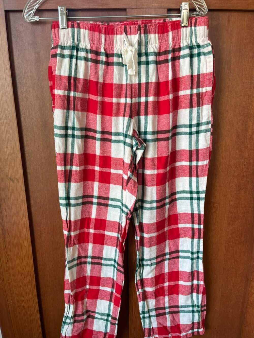 Old Navy Women Holiday Cozy White Red Plaid Flannel Pajama Pants Medium (181)